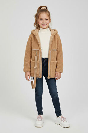 Miniğimin Cicileri Sırt Çantasına Dönüşebilen Peluş Unisex Çocuk  Mont - Bej