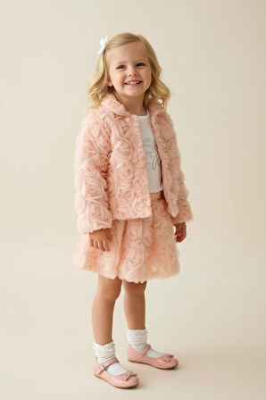 Miniğimin Cicileri Gül Detaylı 3 lü Kız Çocuk Takım - Somon