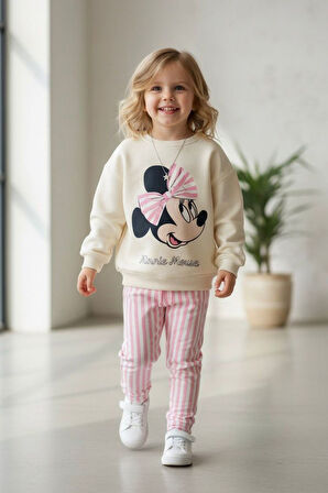 Miniğimin Cicileri Mnn Fiyonk Detaylı Çizgi Detaylı Kız Çocuk 2 li Takım - Pembe
