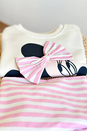 Miniğimin Cicileri Mnn Fiyonk Detaylı Çizgi Detaylı Kız Çocuk 2 li Takım - Pembe