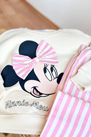 Miniğimin Cicileri Mnn Fiyonk Detaylı Çizgi Detaylı Kız Çocuk 2 li Takım - Pembe
