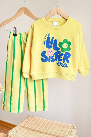 Miniğimin Cicileri Lil Sister Papatya  Detaylı Çizgi Detaylı Kız Çocuk 2 li Takım - Sarı