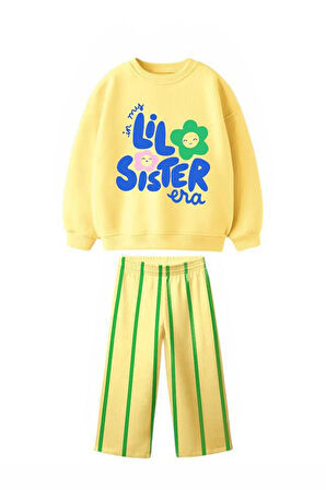 Miniğimin Cicileri Lil Sister Papatya  Detaylı Çizgi Detaylı Kız Çocuk 2 li Takım - Sarı