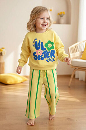 Miniğimin Cicileri Lil Sister Papatya  Detaylı Çizgi Detaylı Kız Çocuk 2 li Takım - Sarı