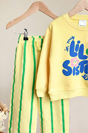 Miniğimin Cicileri Lil Sister Papatya  Detaylı Çizgi Detaylı Kız Çocuk 2 li Takım - Sarı