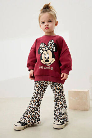 Miniğimin Cicileri Mnn Leopar Taytlı Kız Çocuk 2 li Takım - Bordo