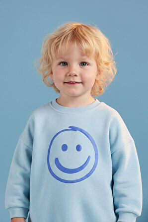 Miniğimin Cicileri Gülenyüz Emoji Desenli Erkek Çocuk 2 li Takım - Açık Mavi