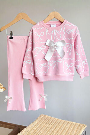 Miniğimin Cicileri Fiyonk Detaylı Kız Çocuk 2 li Takım - Açık Pembe