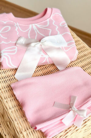 Miniğimin Cicileri Fiyonk Detaylı Kız Çocuk 2 li Takım - Açık Pembe