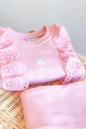 Miniğimin Cicileri Uncrn Fisto Detaylı Kız Çocuk 2 li Takım - Pembe