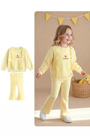 Miniğimin Cicileri Uncrn Fisto Detaylı Kız Çocuk 2 li Takım - Sarı