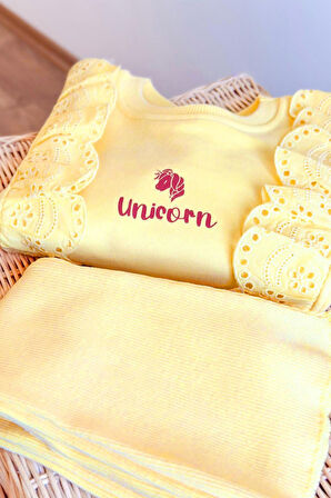 Miniğimin Cicileri Uncrn Fisto Detaylı Kız Çocuk 2 li Takım - Sarı