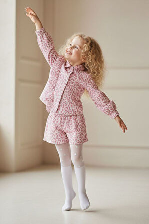 Miniğimin Cicileri  Asimetrik Leopar Desenli Kız Çocuk Takım - Pembe