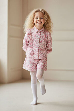 Miniğimin Cicileri  Asimetrik Leopar Desenli Kız Çocuk Takım - Pembe