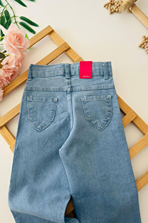 Miniğimin Cicileri Yıldız Krm Detaylı Kız Çocuk Yumuşak Kot Pantolon - Mavi