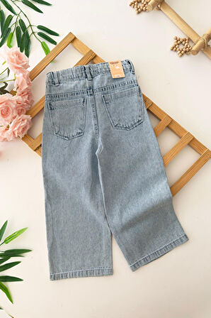 Miniğimin Cicileri Kare Taş Detaylı Kız Çocuk Yumuşak Kot Pantolon - Mavi