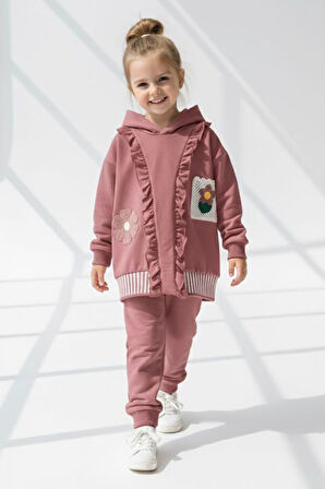 Miniğimin Cicileri Gül Detaylı 2li Kız Çocuk Takım - Gül Kurusu