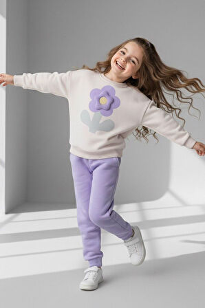 Miniğimin Cicileri Dokulu Papatya Desenli Kız Çocuk Kışlık Takım - Lila