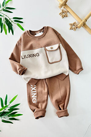 Miniğimin Cicileri Liuxıng Baskılı Kışlık Erkek Çocuk Takım - Kahverengi