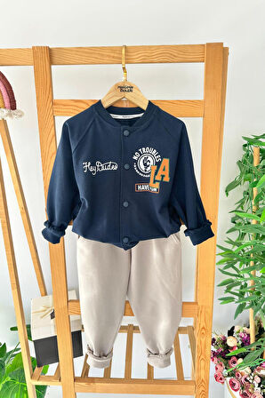 Miniğimin Cicileri LA Baskılı Sweat ve Pantolon 2 li Erkek Takımı - Lacivert
