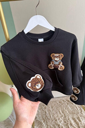 Miniğimin Cicileri Ayıcık Panç Detaylı Kız Çocuk Takım - Siyah