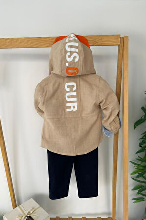Miniğimin Cicileri Curplus Baskı  Ceketli Tişört ve Kot Pantolonlu Erkek Çocuk 4 lü Takım - Bej