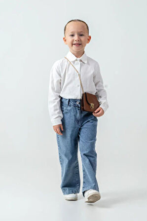 Miniğimin Cicileri Yumuşak Dokulu Kalp Detaylı Hırka  ve Geniş Paça Jean Kız Çocuk Kombini - Siyah