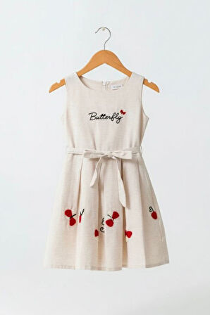 Miniğimin Cicileri Kelebek İşleme Detaylı Çantalı Elbise ve Kırmızı Hırka Kız Çocuk Kombini - Kırmı