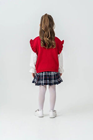 Miniğimin Cicileri Fırfır Kol Detaylı Süveterli Ekose Etek Kombini - Lacivert