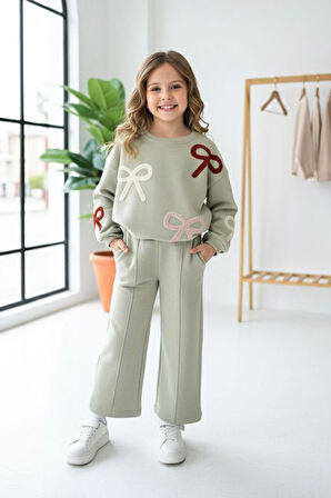 Miniğimin Cicileri Fiyonk Panç İşlemeli Kışlık Kız Çocuk Takım - Yeşil