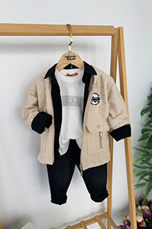 Miniğimin Cicileri Loş Angel Kapitone Hırkalı 4 lü Erkek Çocuk Takım - Bej
