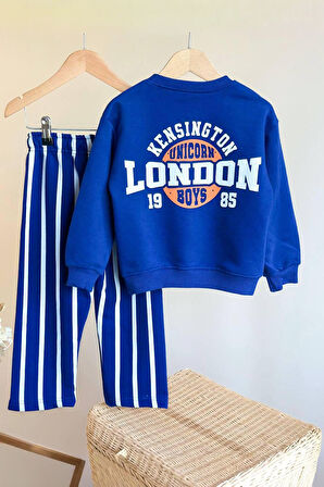 Miniğimin Cicileri Londan Baskılı Çizgili Erkek Çocuk 2 li Takım - Lacivert