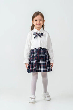 Miniğimin Cicileri Süveterli Fırfır Kol Detaylı Ekose Etek Kombini - Kırmızı