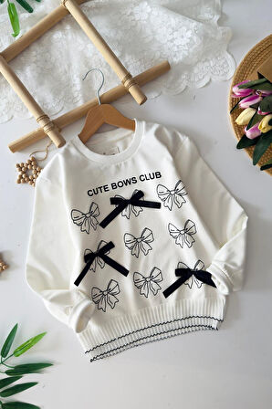 Miniğimin Cicileri Cute Fiyonk Detaylı  Kız Çocuk Sweat - Beyaz