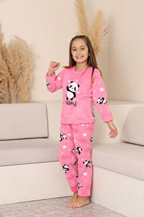 Miniğimin Cicileri Panda Desenli Welsoft Kız Çocuk Pijama Takımı-Pembe - Pembe