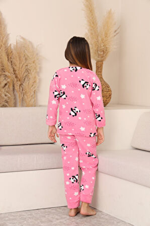 Miniğimin Cicileri Panda Desenli Welsoft Kız Çocuk Pijama Takımı-Pembe - Pembe