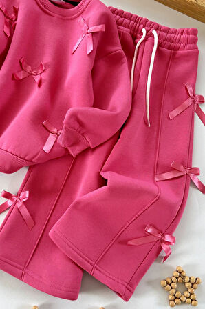 Miniğimin Cicileri Fiyonk Detaylı Kışlık Kız Çocuk 2 li Takım - Fuşya