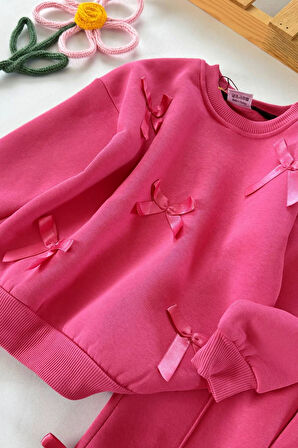 Miniğimin Cicileri Fiyonk Detaylı Kışlık Kız Çocuk 2 li Takım - Fuşya