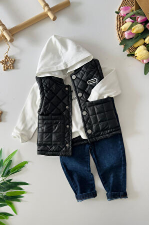 Miniğimin Cicileri Çıkarılabilir Kol Detaylı Min 3 lü Unisex Takım - Siyah