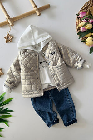 Miniğimin Cicileri Çıkarılabilir Kol Detaylı Min 3 lü Unisex Takım - Gri