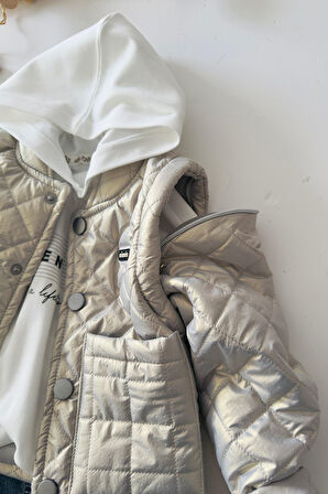 Miniğimin Cicileri Çıkarılabilir Kol Detaylı Min 3 lü Unisex Takım - Gri