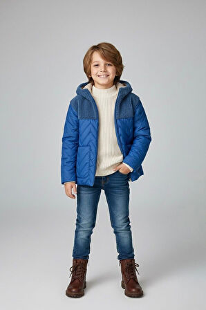 Miniğimin Cicileri Kapitoneli, Welsoft Detaylı Erkek Çocuk Mevsimlik Mont - Mavi