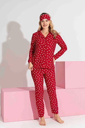 Miniğimin Cicileri Termal Kumaş Kalp Desenli Kız Çocuk Pijama Takımı - Kırmızı