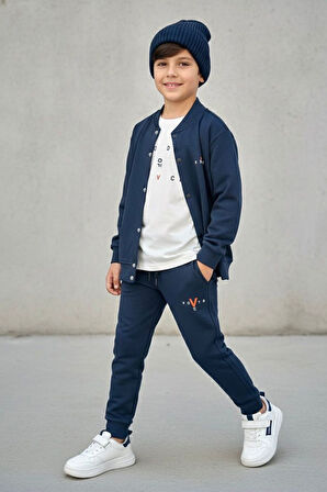 Miniğimin Cicileri V Baskılı Mevsimlik 3 lü Erkek Çocuk Takım - Lacivert