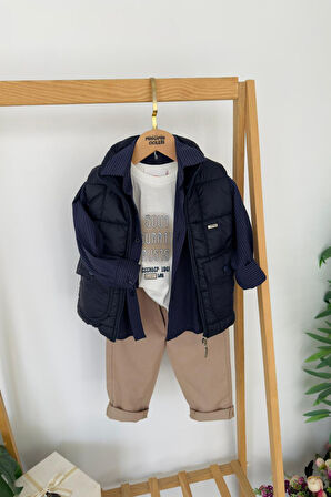 Miniğimin Cicileri Şişme Yelekli Erkek Çocuk Gömlekli 4 lü Takım - Lacivert