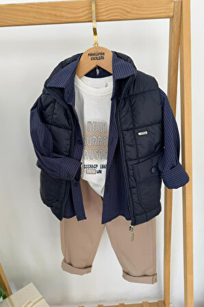 Miniğimin Cicileri Şişme Yelekli Erkek Çocuk Gömlekli 4 lü Takım - Lacivert