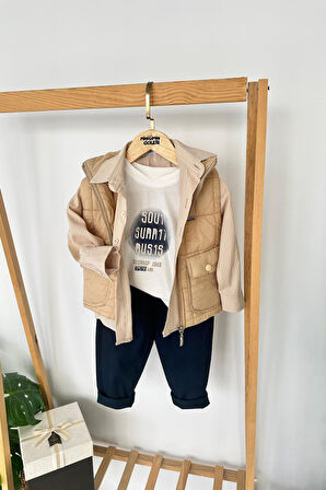 Miniğimin Cicileri Şişme Yelekli Erkek Çocuk Gömlekli 4 lü Takım - Bej