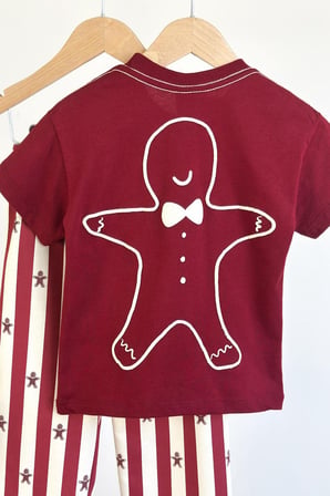 Miniğimin Cicileri Mr. Gingerbread Baskılı Çizgili Unisex Çocuk Takım - Bordo