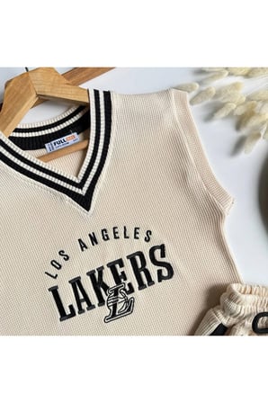 Lakers İşleme Detaylı Erkek Çocuk Spor Takım - Bej