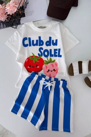 Club Du Solel Çizgili Erkek Çocuk Şort Takım - Mavi